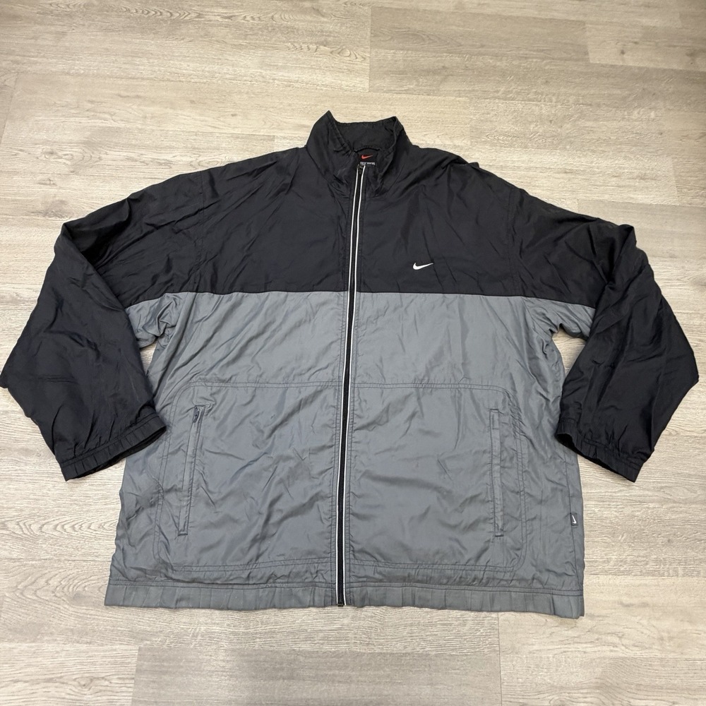 Vintage Y2K Nike Windbreaker Jacket Mens XL Black Gray Colorblock Full Zip